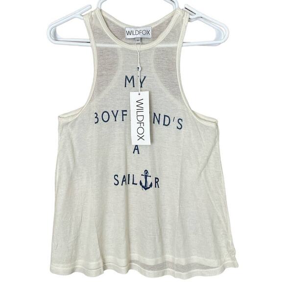 Wildfox My Boyfriend's A Sailor Ivory Racerback Tank Top Size Medium NWT - Picture 1 of 7